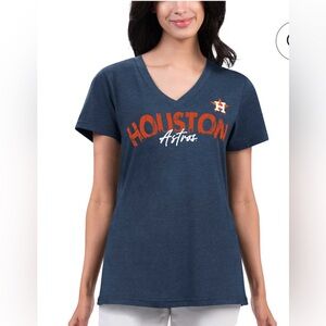 NWT Houston Astros Women's Navy V-Neck T-Shirt sz L officially licensed